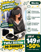 Merdio — zestaw podróżny 3 w 1 na kobiecie z ciemnymi lokami, 149 zł, minus 50 procent